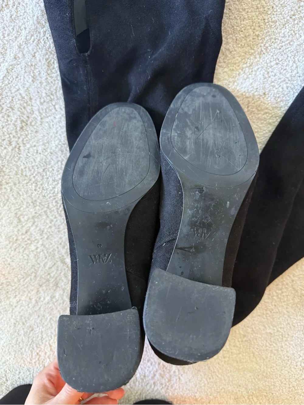 Zara Black Over the Knee Suede Block Heel Boots